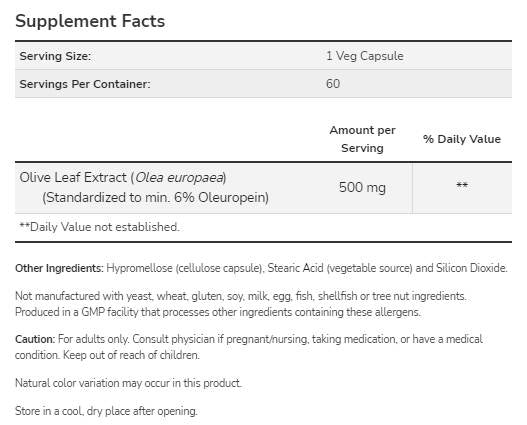 Estratto di foglie di oliva 500 mg - 120 capsule