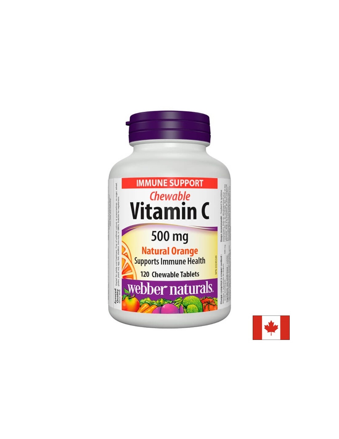 Vitamina C masticabile all'arancia naturale - Vitamina C 500 mg, 120 compresse masticabili al gusto di arancia <tc>Webber Naturals</tc>