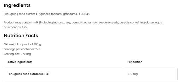 Estratto/polvere di fieno greco 100 grammi