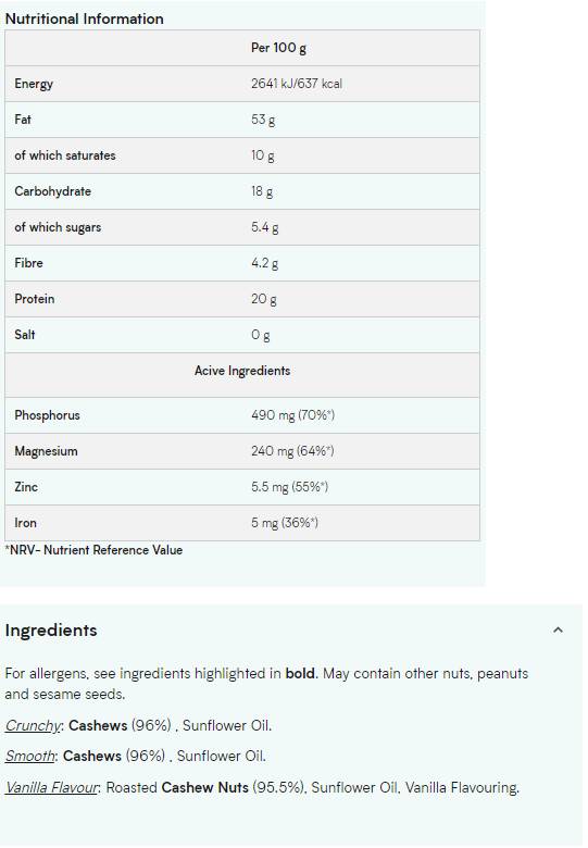 Burro di anacardi naturali - liscio 1000 grammi