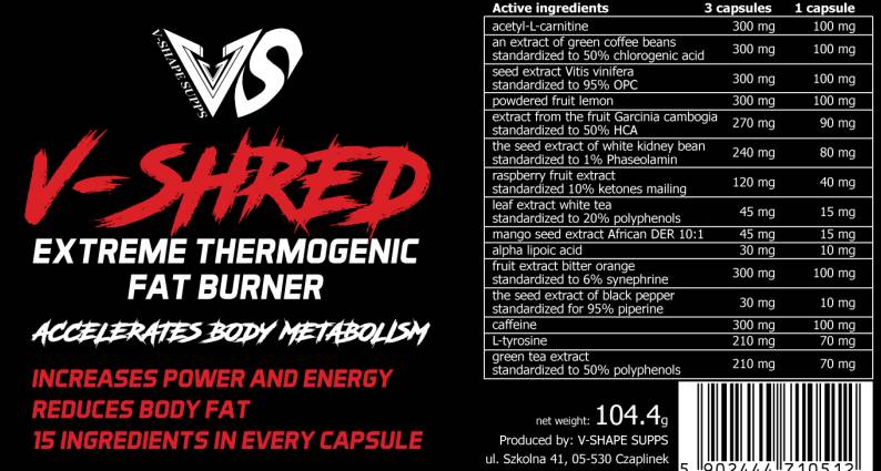 V-shred | Bruciatore di grasso termogenico estremo 150 capsule