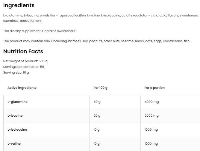 BCAA + glutammina in polvere - 200 grammi