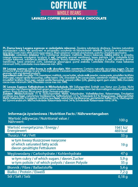 Coffilove | Chicchi di caffè arabica interi nel cioccolato al latte - 300 grammi