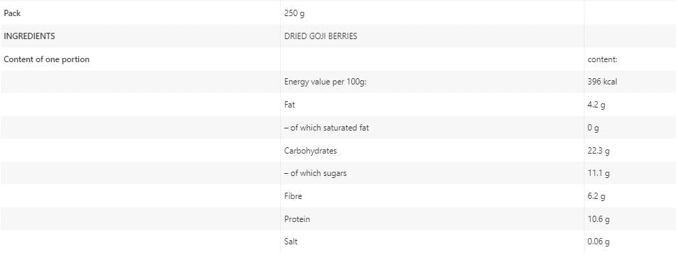 Bacche di goji secche - 250 grammi