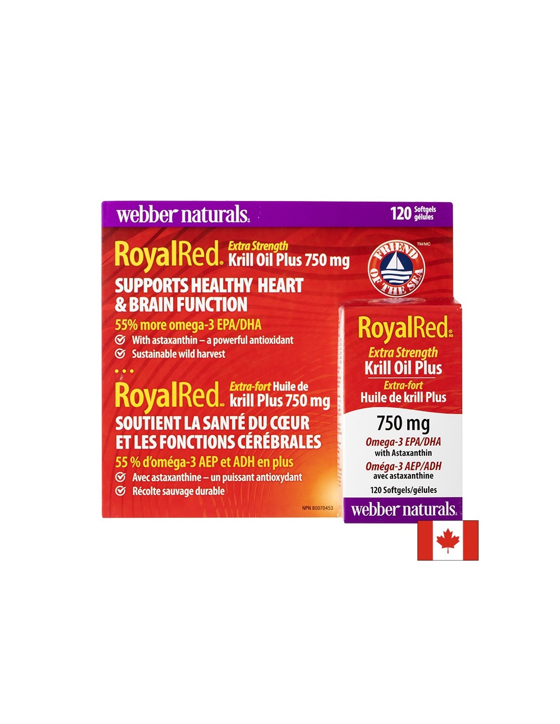 Tripla combinazione per sostenere cuore e cervello - Olio di krill + Omega-3 e astaxantina RoyalRed, 120 capsule softgel