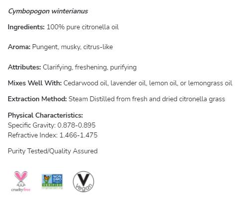 Olio di citronella | 100% puro cymbopogon Winterianus - 30 ml
