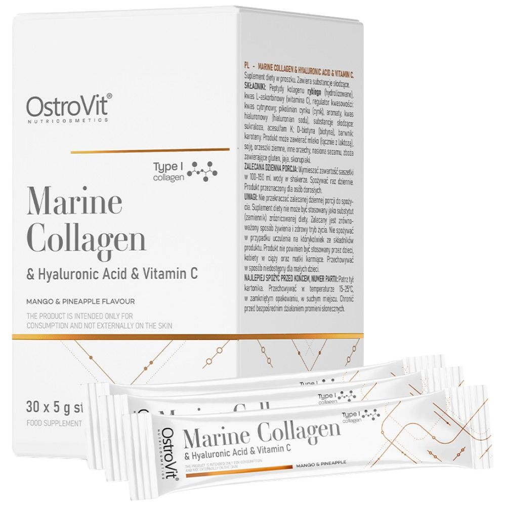 Collagene marino e polvere di acido ialuronico | con la vitamina C - 200 грама