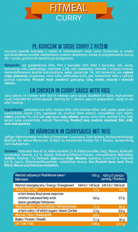 FitMeal Curry | Pasto ad alto contenuto proteico pronto da mangiare-420 grammi