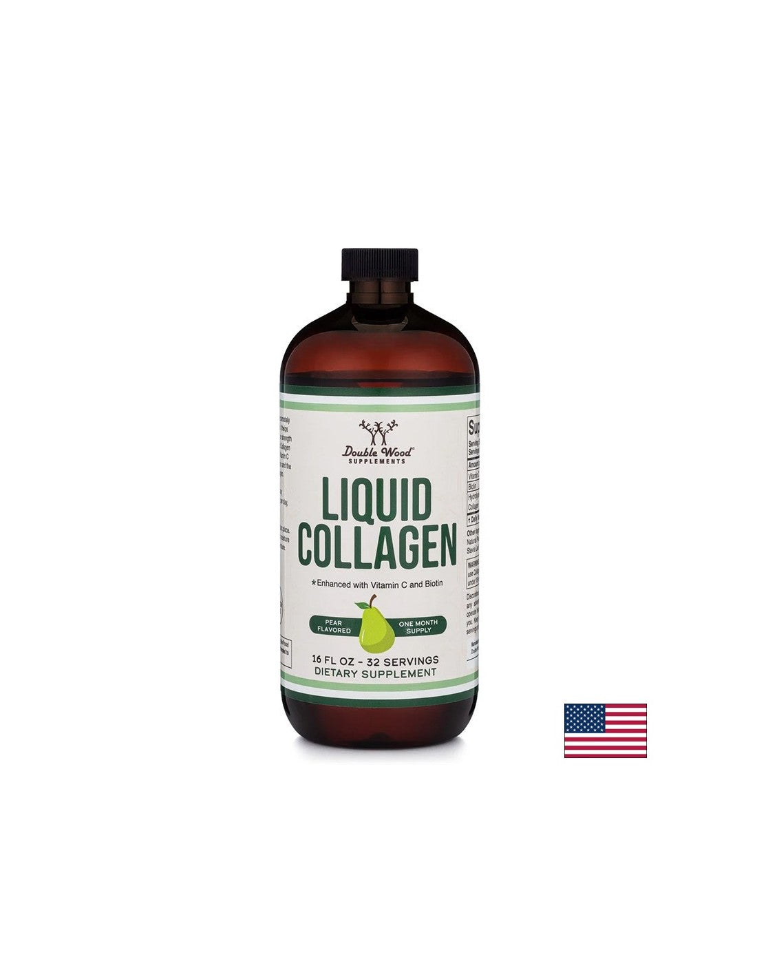 Collagene bovino liquido + vitamina C e biotina - pelle, capelli e cure articolari, 473 ml, con sapore di pera