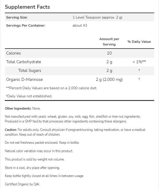 D -mannosio in polvere - 85 grammi