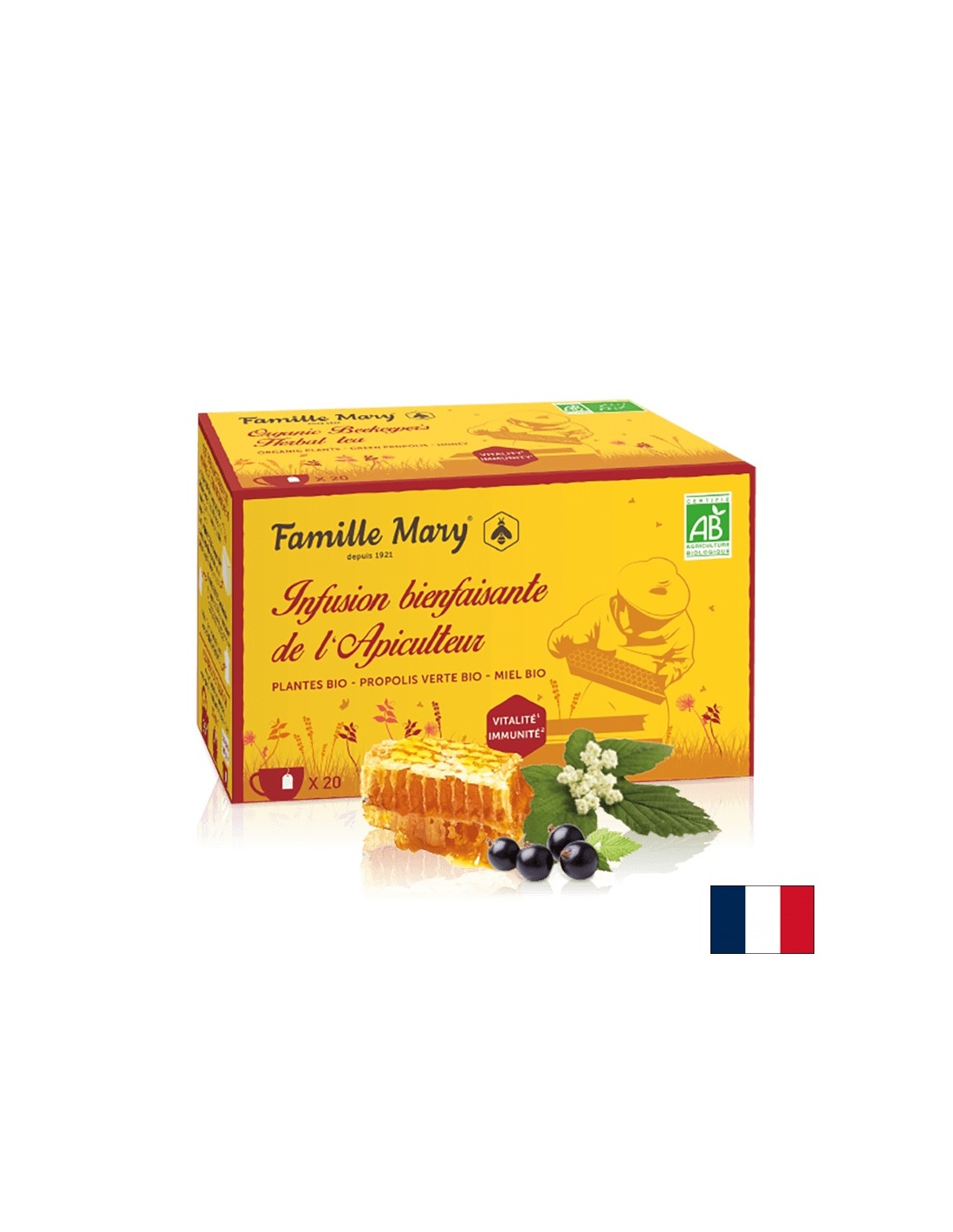 Infusione ben fatta<tc>san</tc>te de l'Apiculteur/ Tisana per il sistema immunitario con propoli verde e miele, 20 filtri