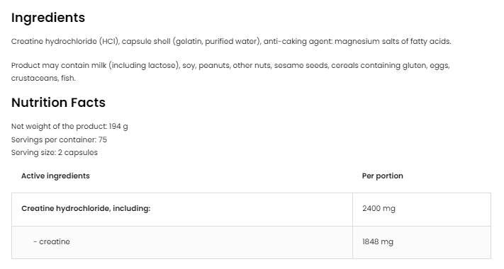 Creatina HCL 2400/creatina cloridrato - 150 capsule