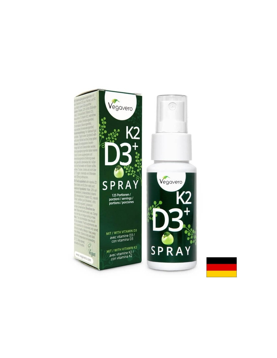 K2 + D3 spray/ vitamina K2 + d3/ spray orale, 25 ml, 125 dosi, 100% vegano