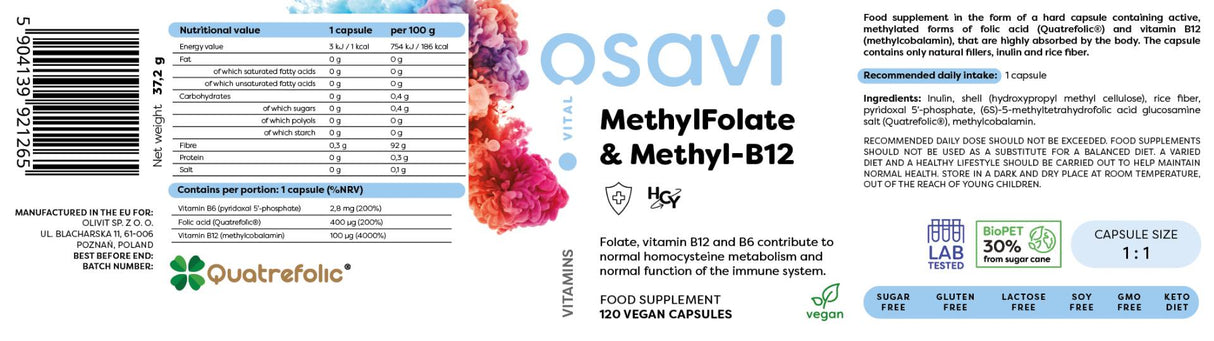 Metilfolato e metil-b12 | con Quatrefolic® - 120 capsule