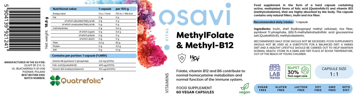 Metilfolato e metil-b12 | con Quatrefolic® - 60 capsule