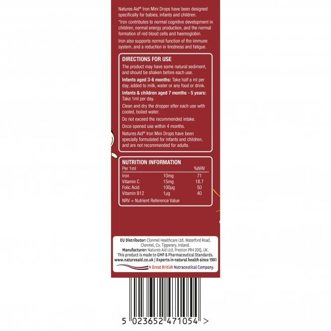 Ferro + Vitamina C + Vitamina B12 + Acido folico gocce per bambini (Mini Drops Iron) 50ml NaturesAid
