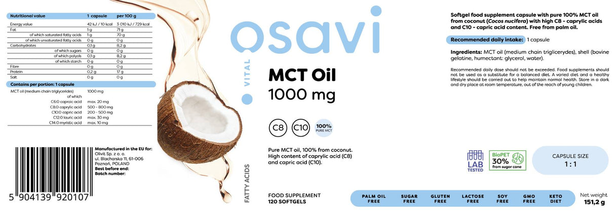 Olio MCT 1000 mg | C8 + C10 - 120 Softgels