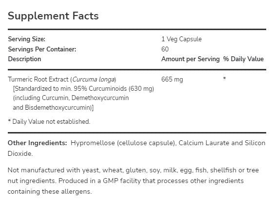Curcumina di curcuma 665 mg - 120 capsule