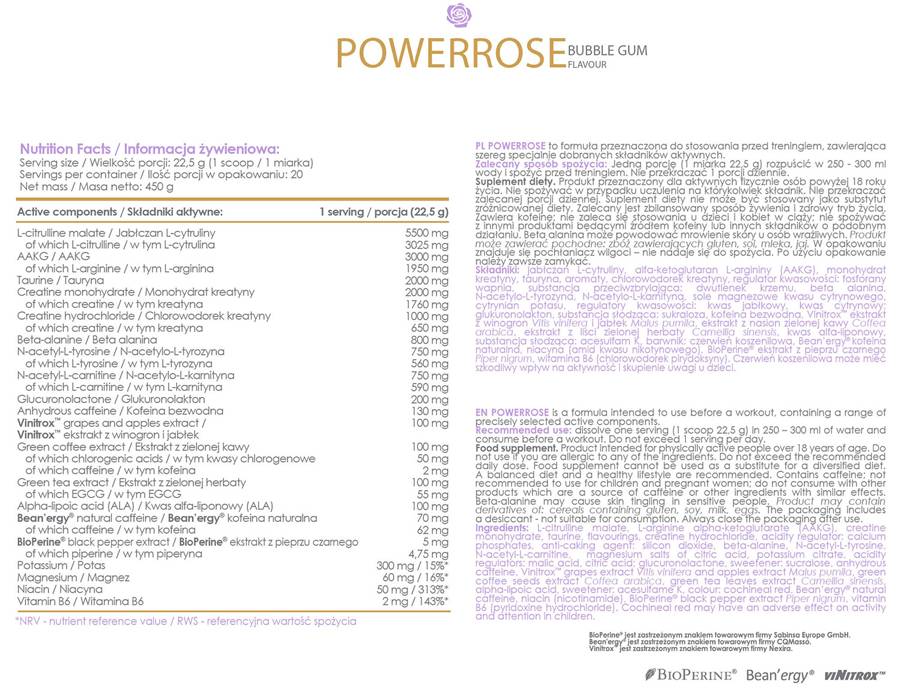 Alldeynn | PowerRose Pre -allenamento - 450 grammi
