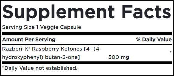 Razberi -K 500 mg/ketoni di lampone di resistenza massima - 60 capsule
