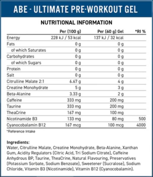 Abe gel | Tutto nero tutto pre -allenamento - 20 x 60 grammi