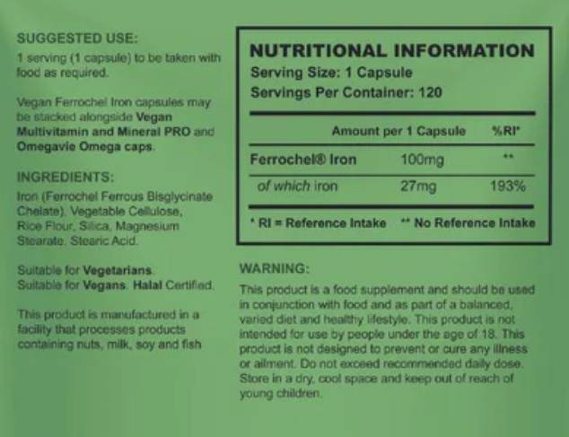 Ferrochel vegano | Ferro chelato 27 mg - 120 capsule