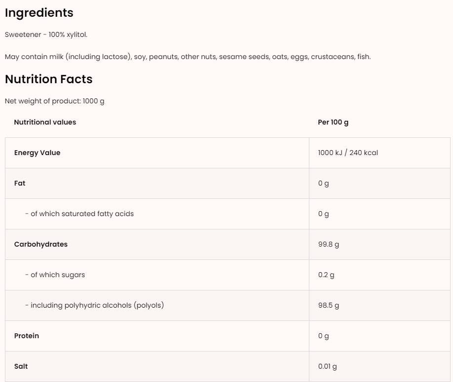 Dolcificante senza xilitolo/zucchero - 1000 г