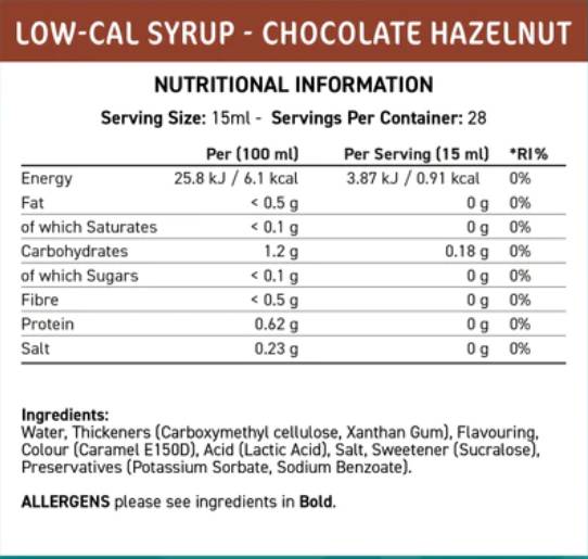 Adatta allo sciroppo di cucina a basso contenuto di calci | Hazelnut al cioccolato - 425 ml
