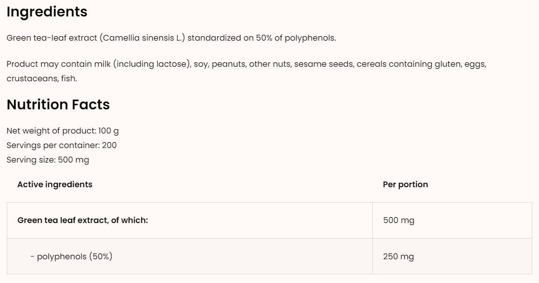 Estratto di tè verde/polvere 100 grammi
