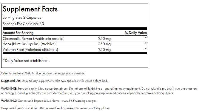 Spettro completo Valerian, camomilla e luppolo 60 capsule