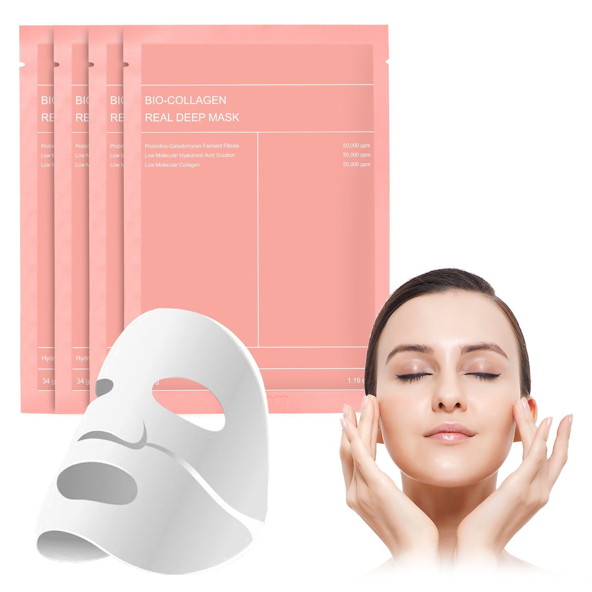 Korean Face Mask with Bio-Collagen, Hyaluronic Acid, Ceramides and Peptides – 1 box (4 pieces) - Nutra Best Europe