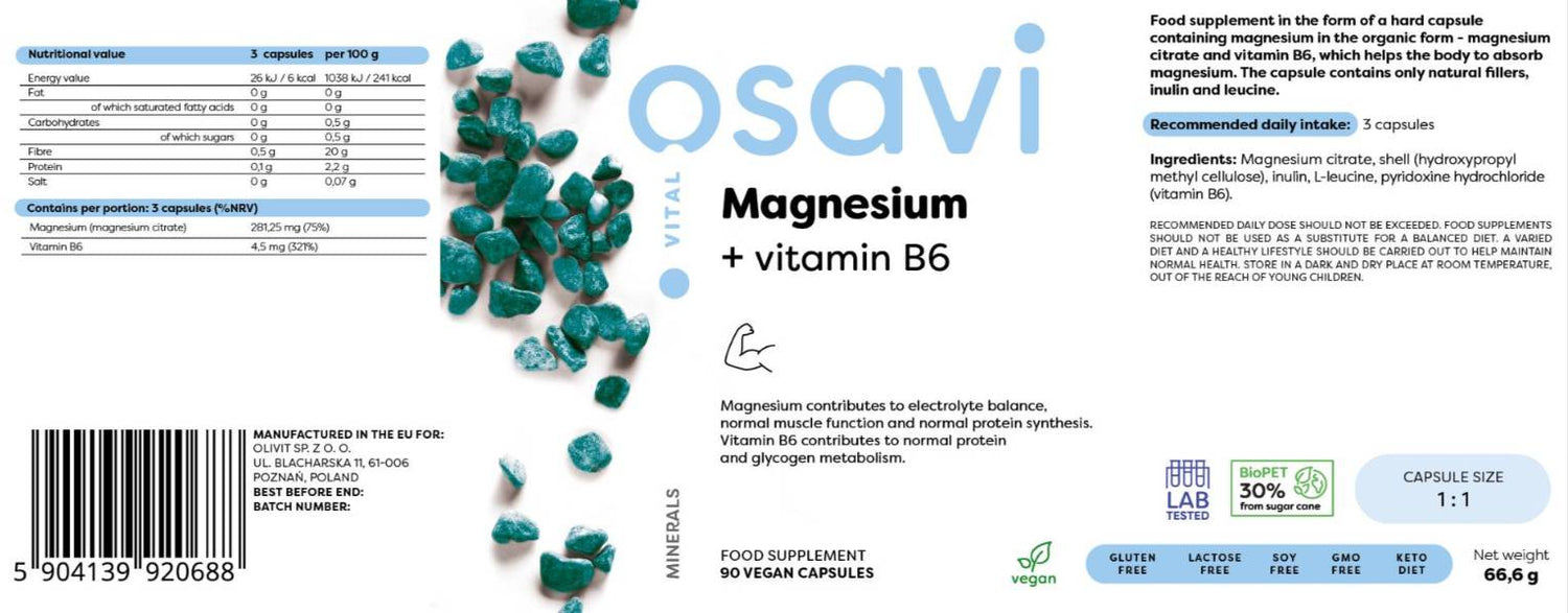 Magnesio citrato + vitamina B6 - 90 capsule