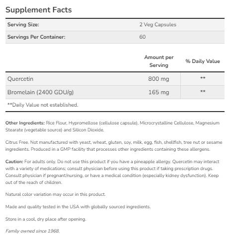 Quercetina con bromelina - 60 capsule