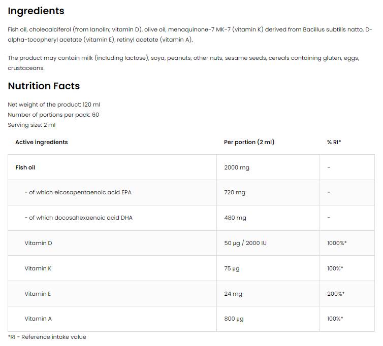 Omega 3 liquido + Adek | Vitamina A + D + E + K 120 ml