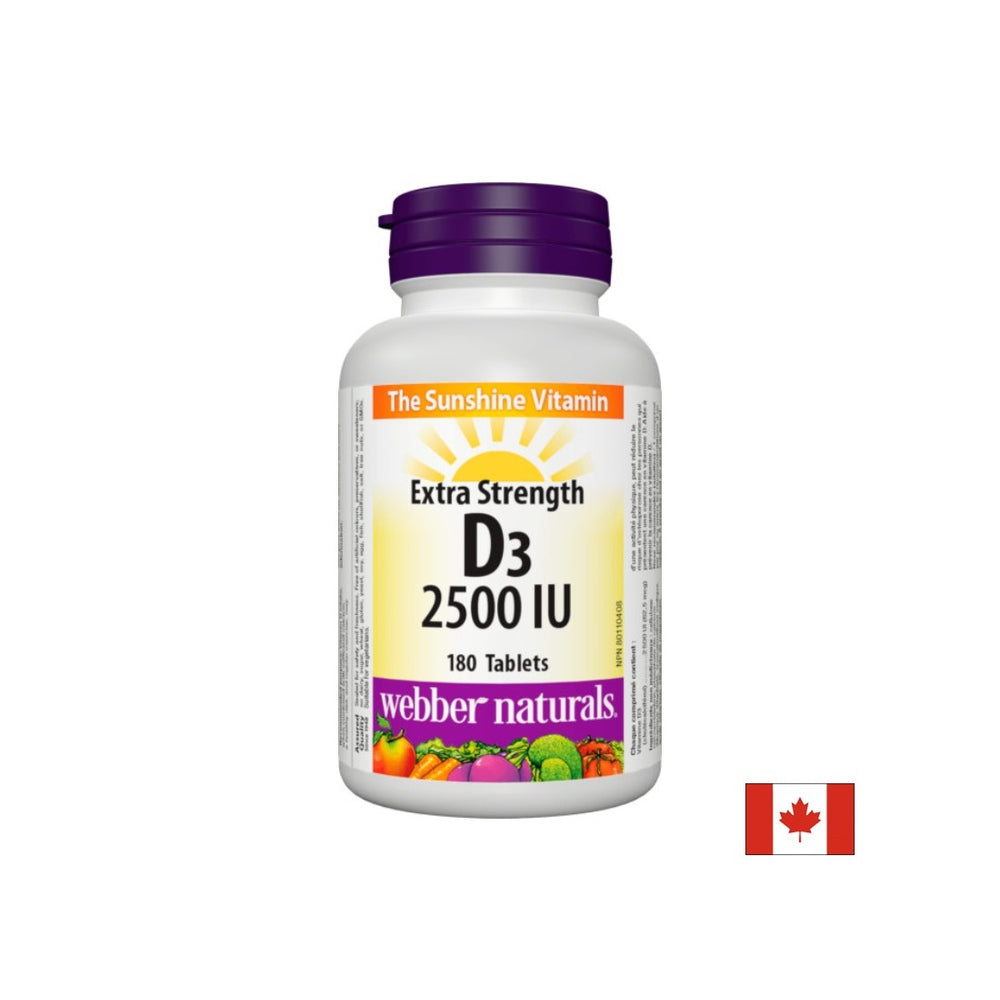 Ossa sane e sistema immunitario forte - Vitamina D3 2500 UI, 180 compresse <tc>Webber Naturals</tc>
