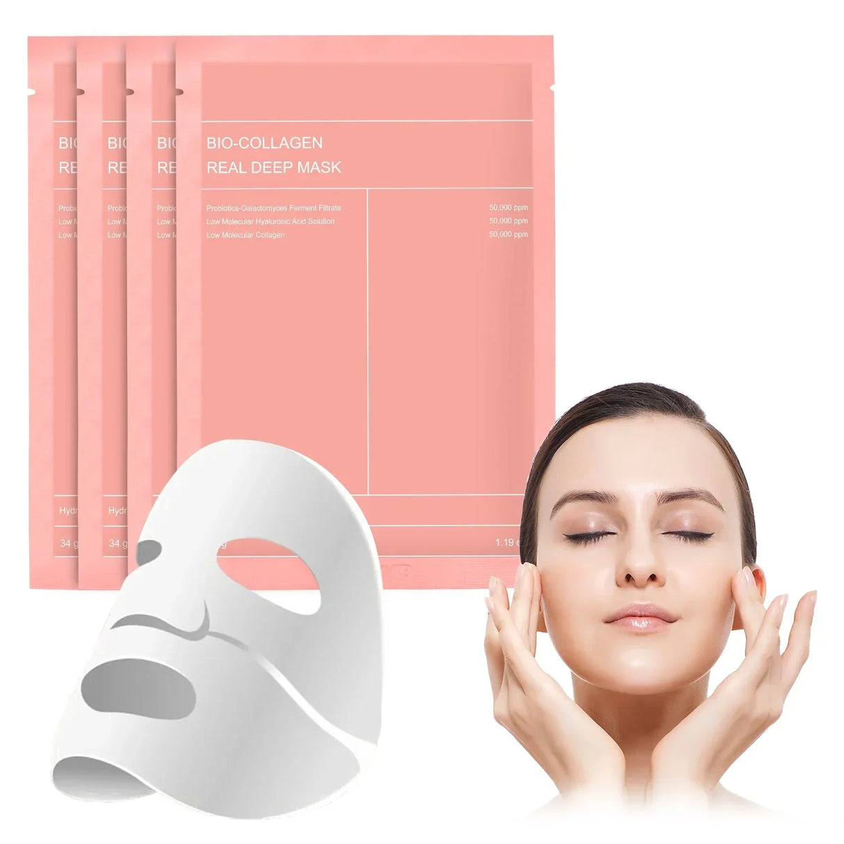 Maschera viso coreana con bio-collagene, acido ialuronico, ceramidi e peptidi – 1 scatola (4 pezzi)
