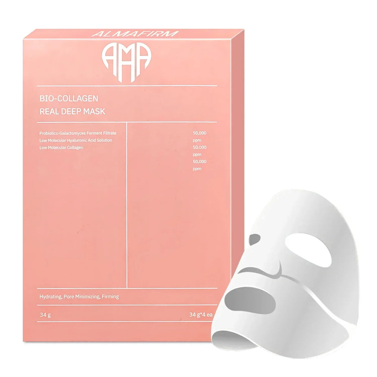 Maschera viso coreana con bio-collagene, acido ialuronico, ceramidi e peptidi – 1 scatola (4 pezzi)