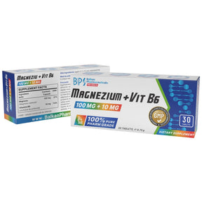 Magnesium 100 mg + Vitamin B6 10 mg - 30 Tablets - Nutra Best Europe
