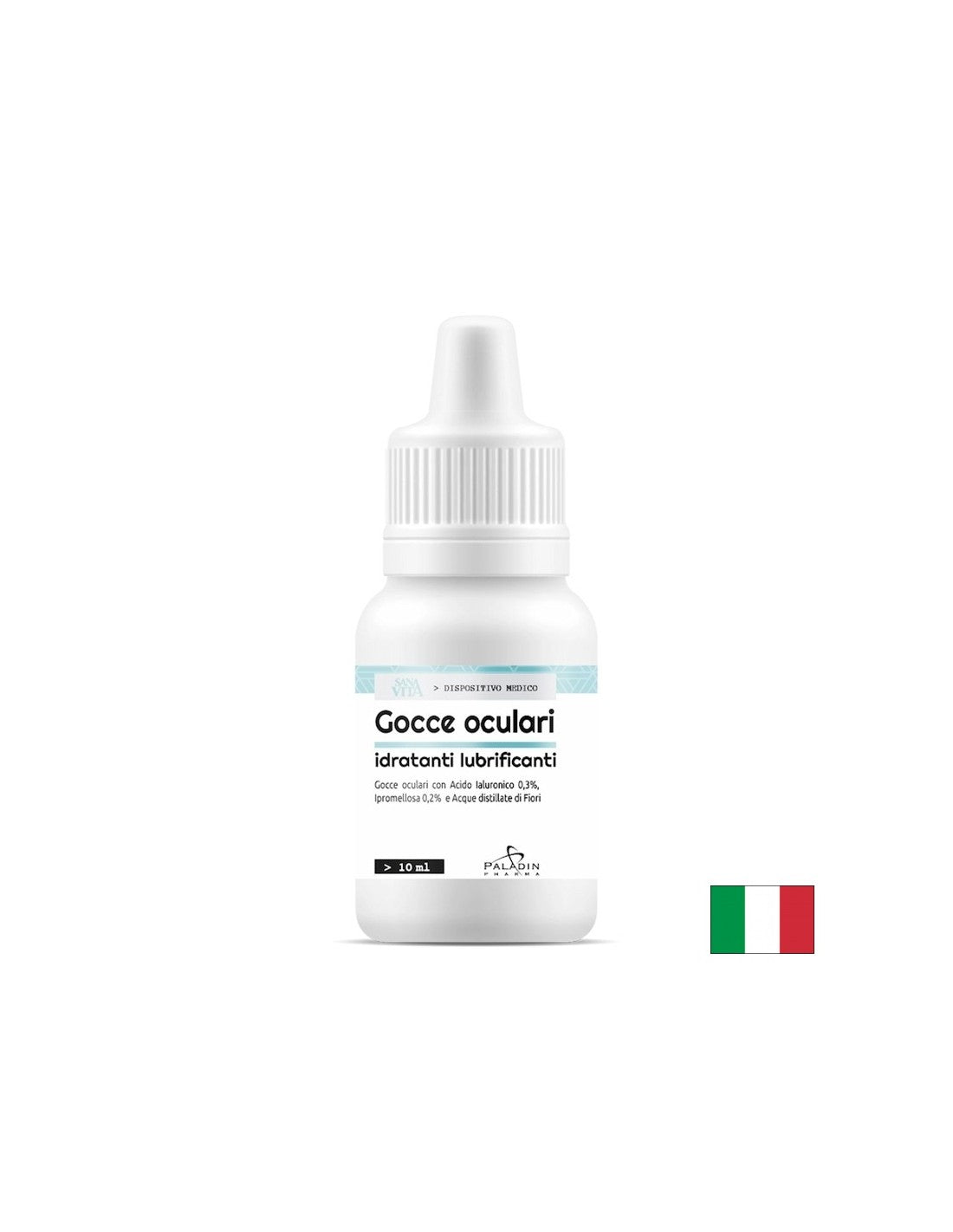 Gocce oculari idratanti con acido ialuronico, ipromellosa e acqua floreale, 10 ml