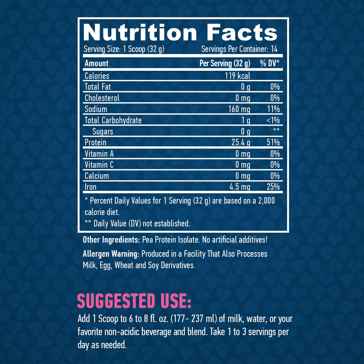 Proteine ​​isolate di piselli naturali al 100%/Non aromatizzate - 0,454 kg