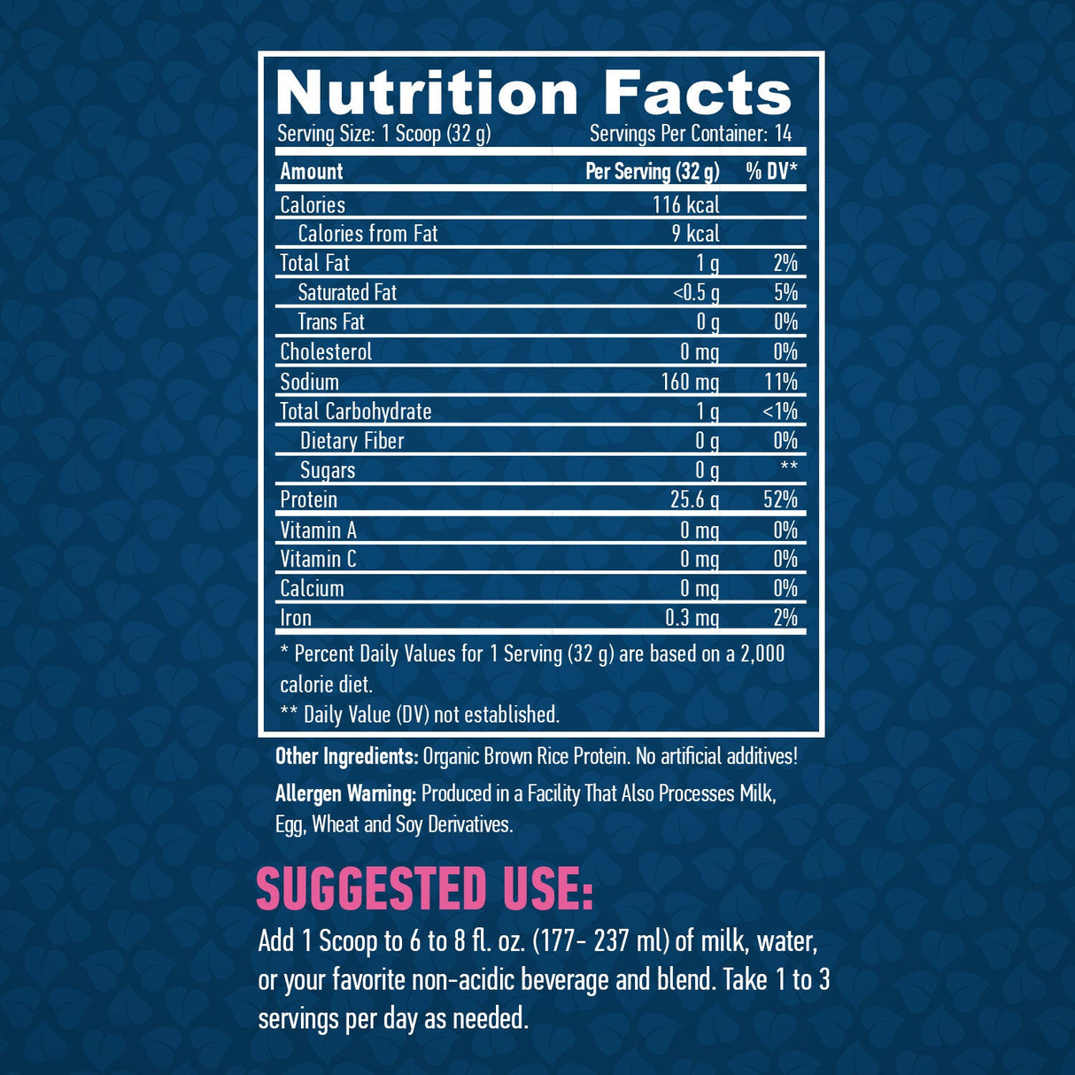 Proteine ​​di riso naturali al 100%/Non aromatizzate - 0,454 kg