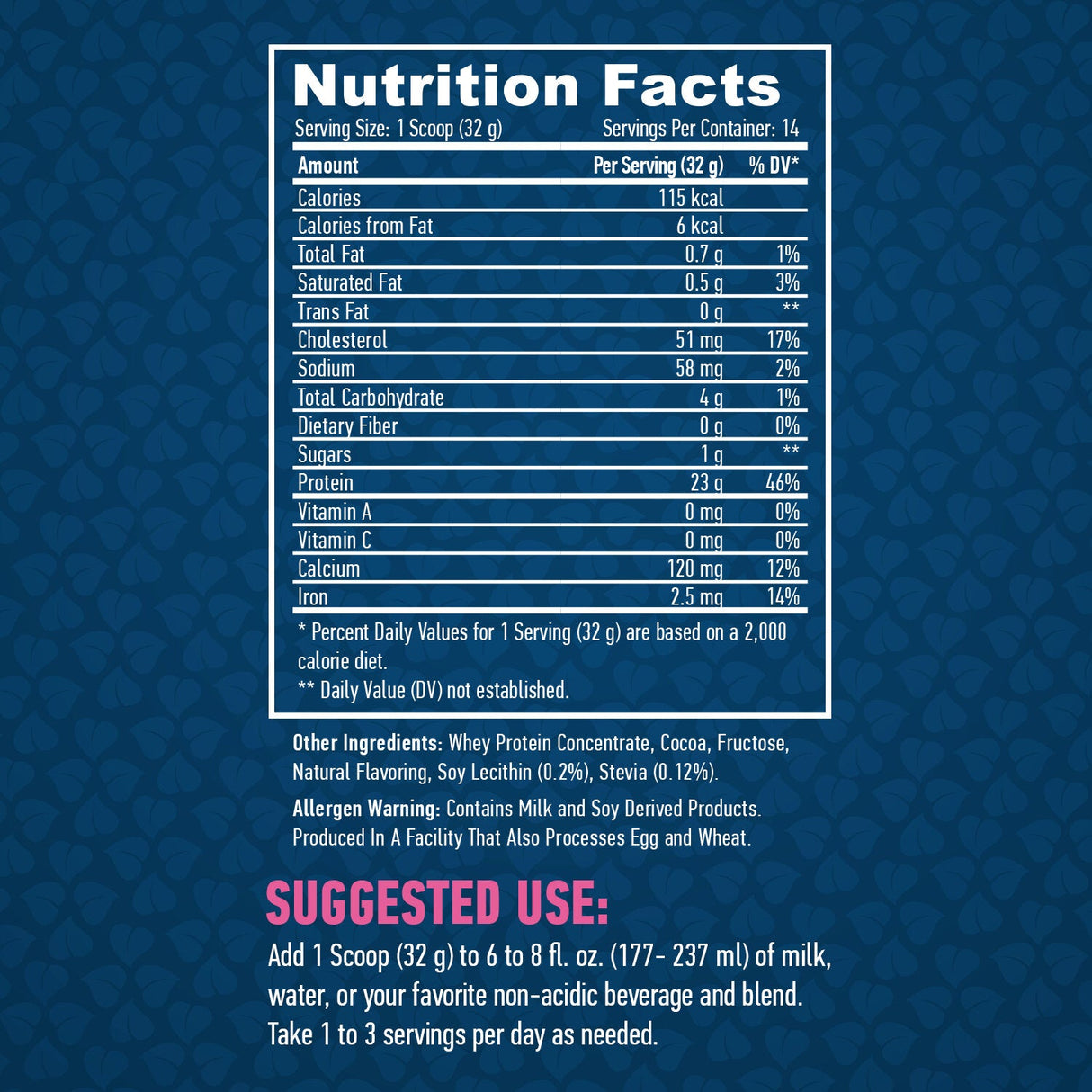 100% proteine ​​del siero di latte naturali/cacao naturale - 0,454 kg