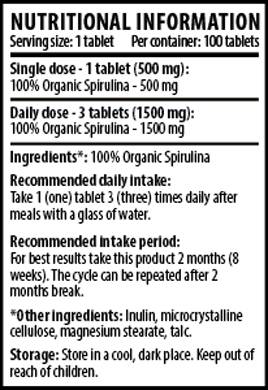 Spirulina biologica al 100% - 100 compresse
