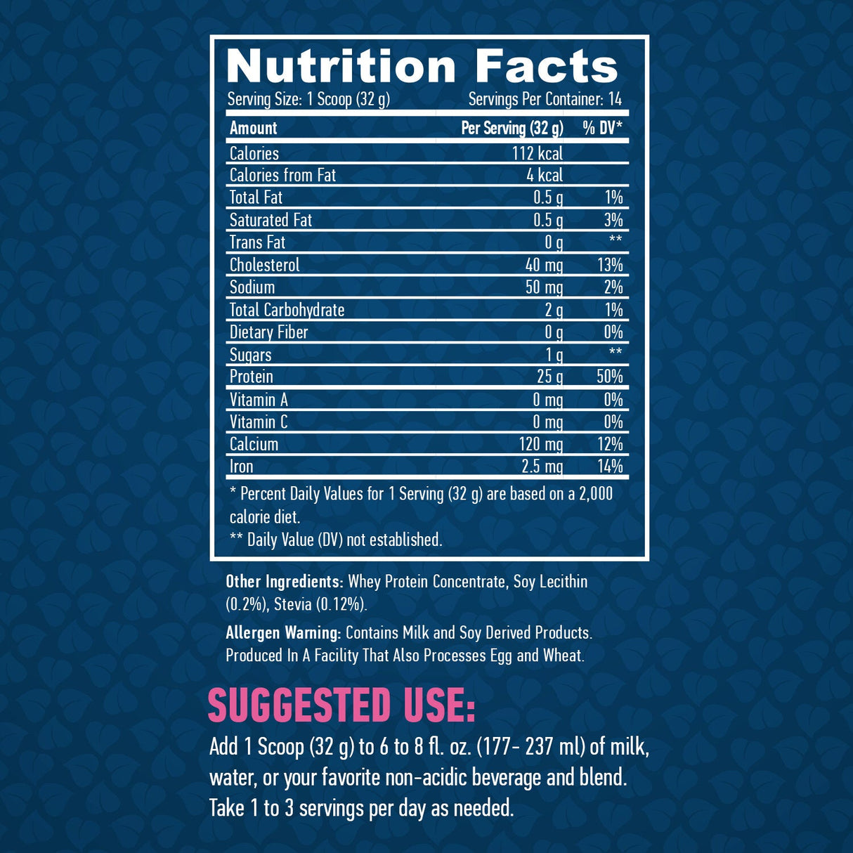 Proteine ​​del siero di latte/Stevia pure e naturali al 100% - 0,454 kg