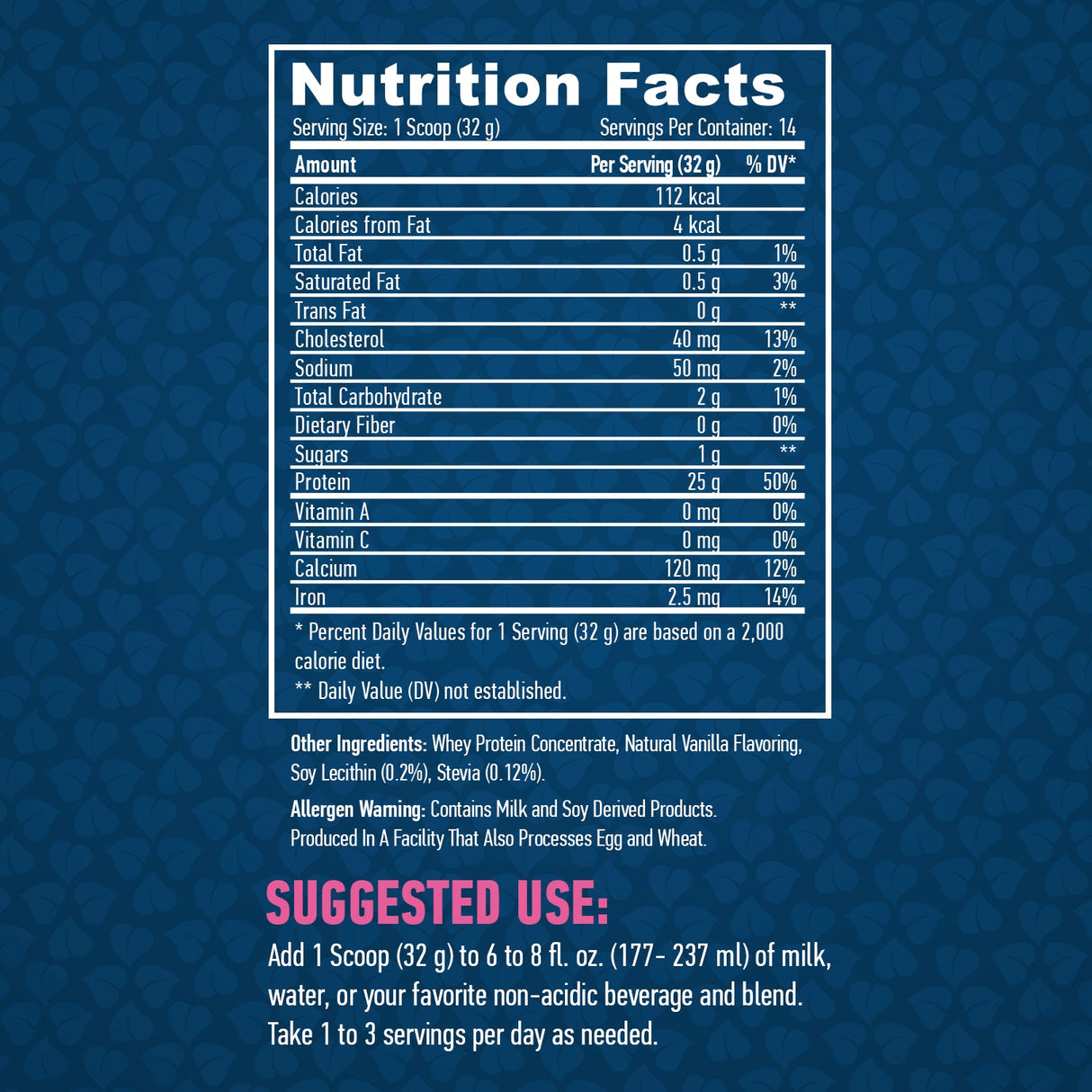Proteine ​​del siero di latte naturali pure al 100%/Vaniglia - 0,454 kg