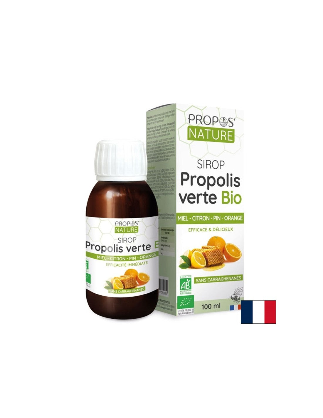 Sciroppo con estratto di propoli, miele e oli essenziali di pino marittimo, limone e arancio, 100 ml