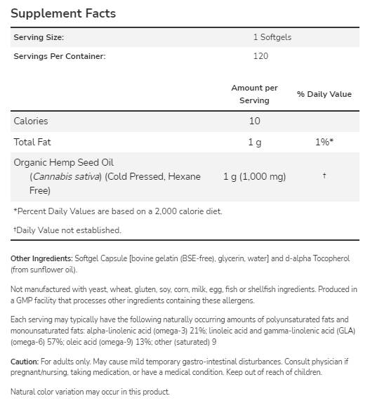 Olio di semi di canapa 1000 mg - 120 capsule molli