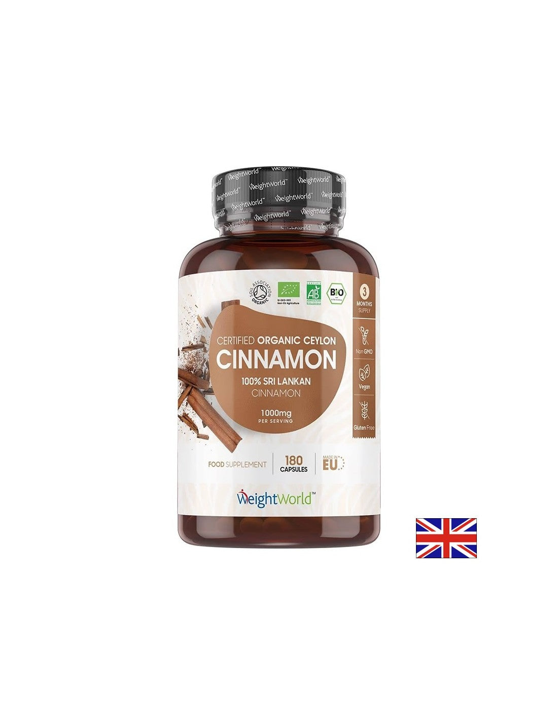 Peso & Controllo della glicemia - Cannella di Ceylon (biologica), 1000 mg x 180 capsule Weight World