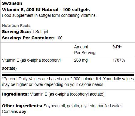 Vitamina E 400 IU Natural 100 Capsule gel