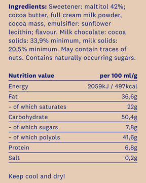 HealthyCo milk chocolate 100 grams - no added sugar and no palm oil - Nutra Best Europe